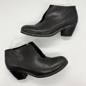Antelope Slit Front Leather Bootie Size 41 Black Stacked Block Heel Western